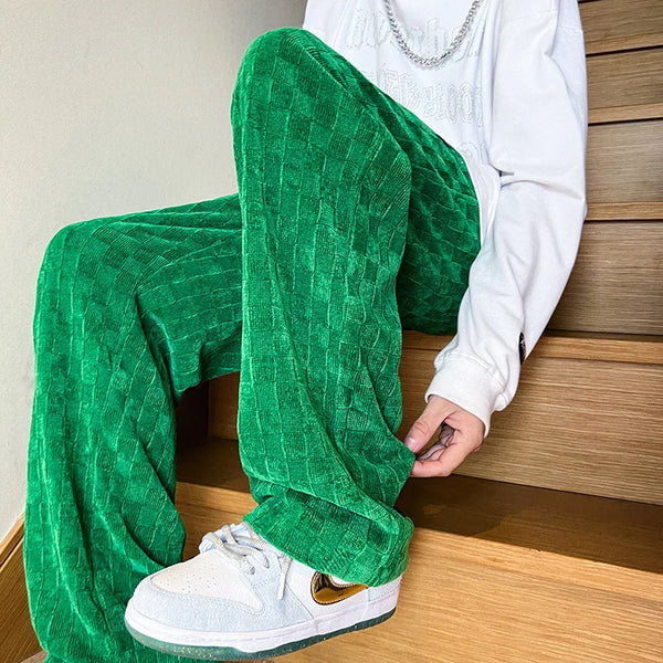autumn casual pants men fashion straight plaid pants men streetwear hip hop loose wide leg pants mens vintage trousers m 3xl menswear bottoms