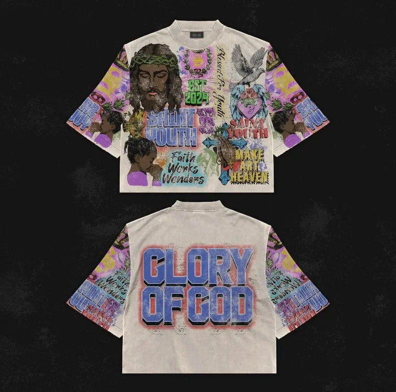 Y2k Graphic tee – Harajuku Retro Five Quarter Sleeves Graphic T Shirts Streetw