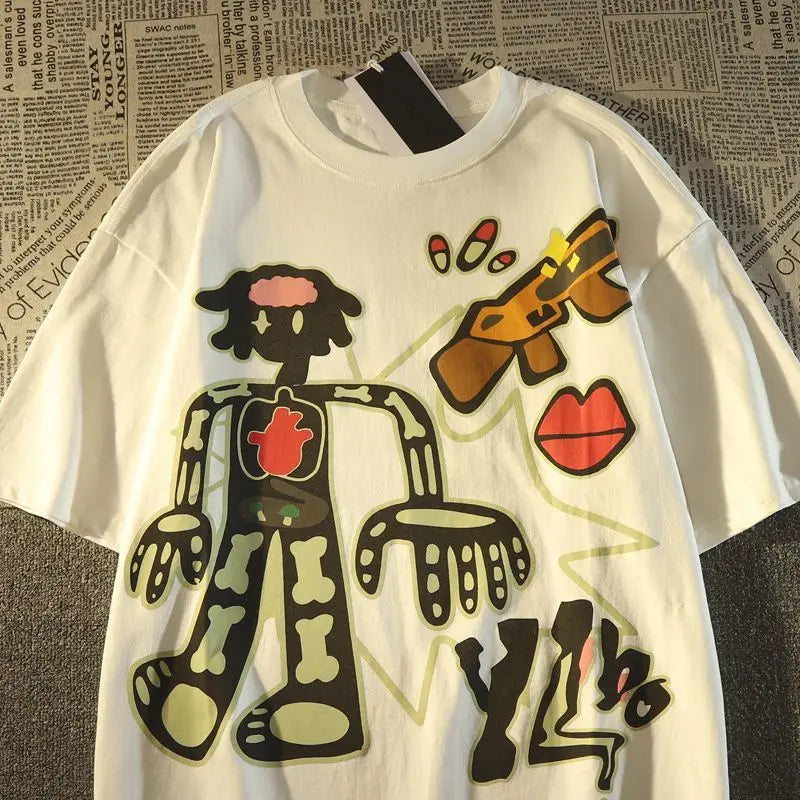 Glitchcore Melting smiley – American Retro Trendy Brand Anime Pure Cotton Short Sleeved