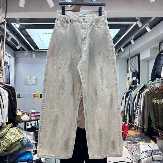graffiti ink paint print straight pants relaxed fit trousers