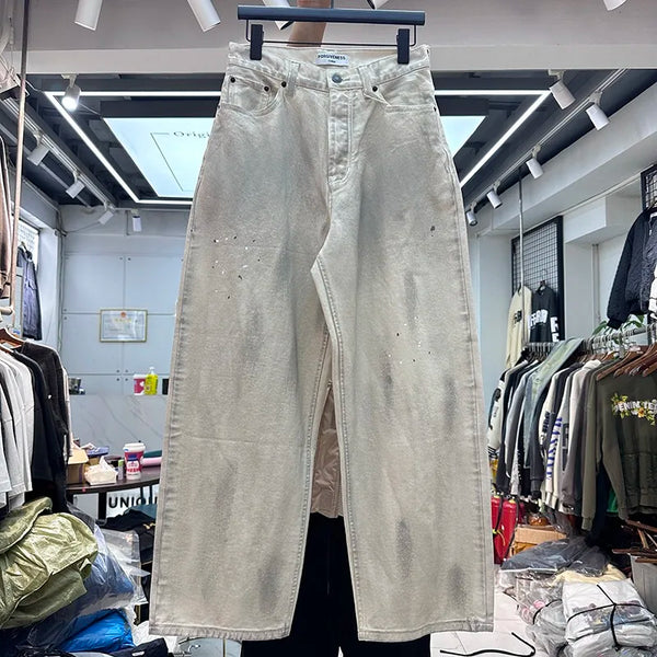 graffiti ink paint print straight pants relaxed fit trousers
