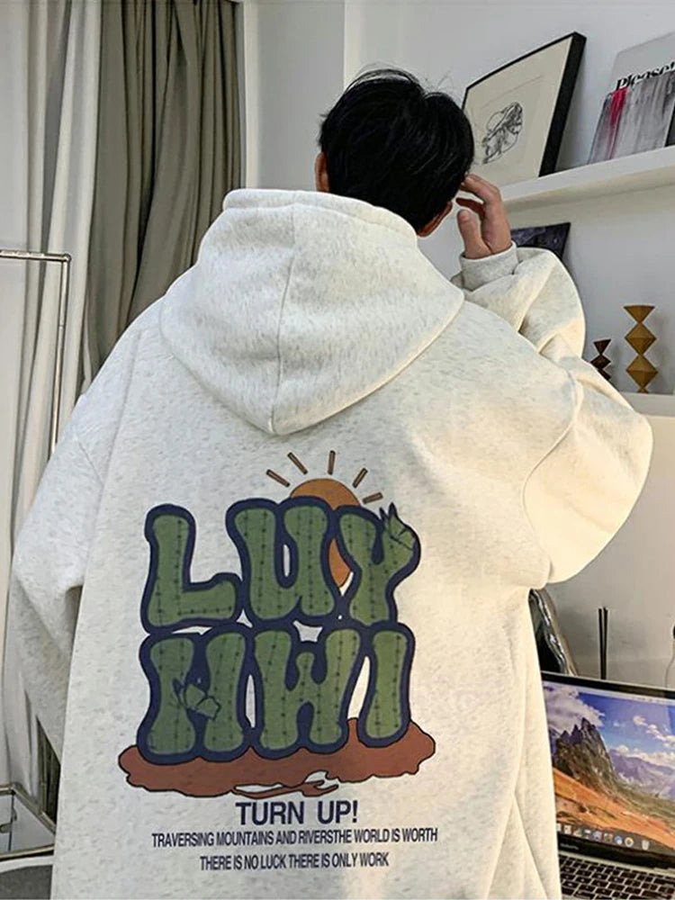 New Letter Graphic Print Hooded Sweatshirts For Men Elegant Vintage Co
