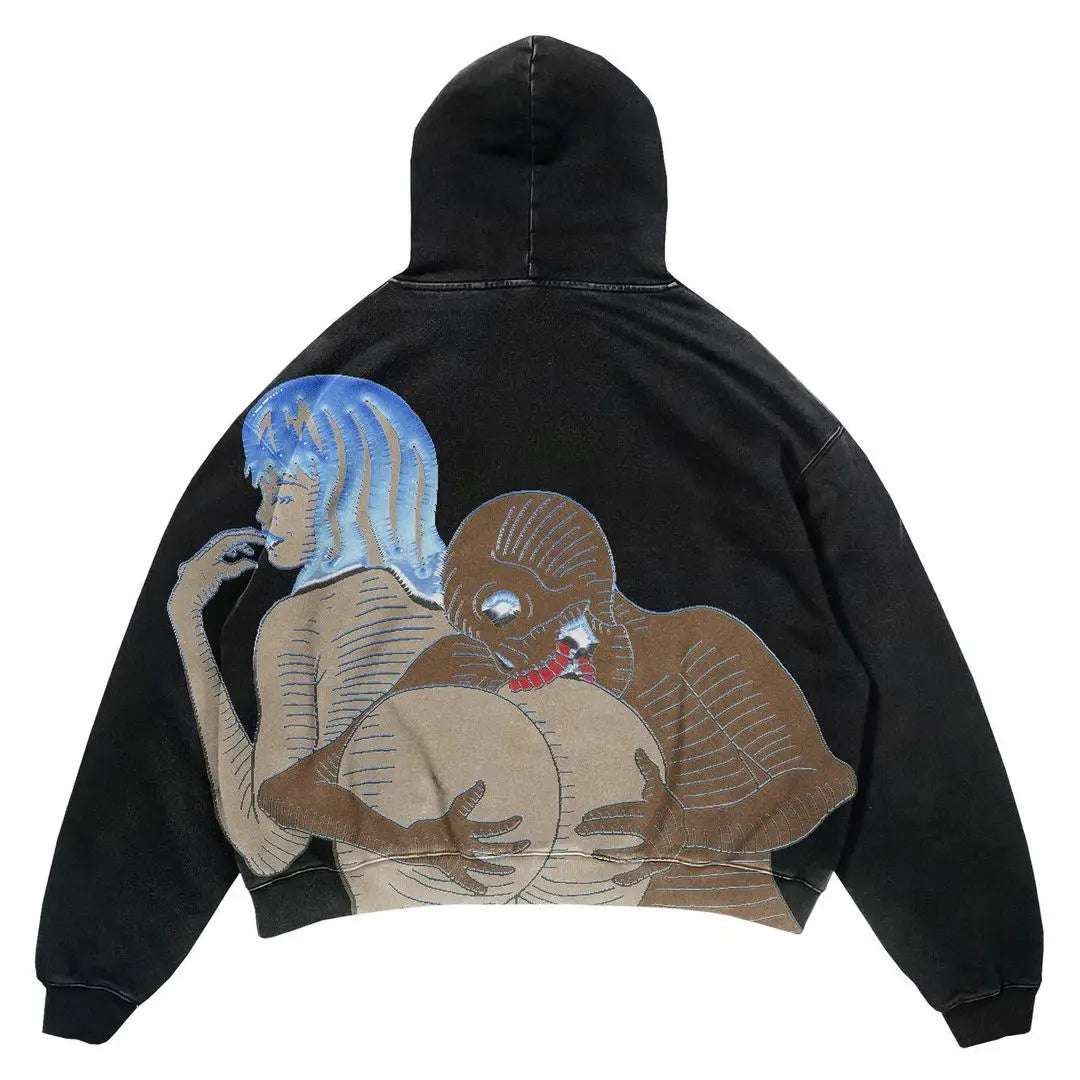 Gothic Oversized Tee – Pink Grunge Oversized Sweatshirt Zip Up Hoodie Letter Printi – Streetwear Fashion for Men & Women