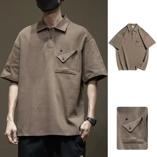 Gothic Angelcore design – Summer New Button Pocket Polo Shirt For Men Casual Short Sle