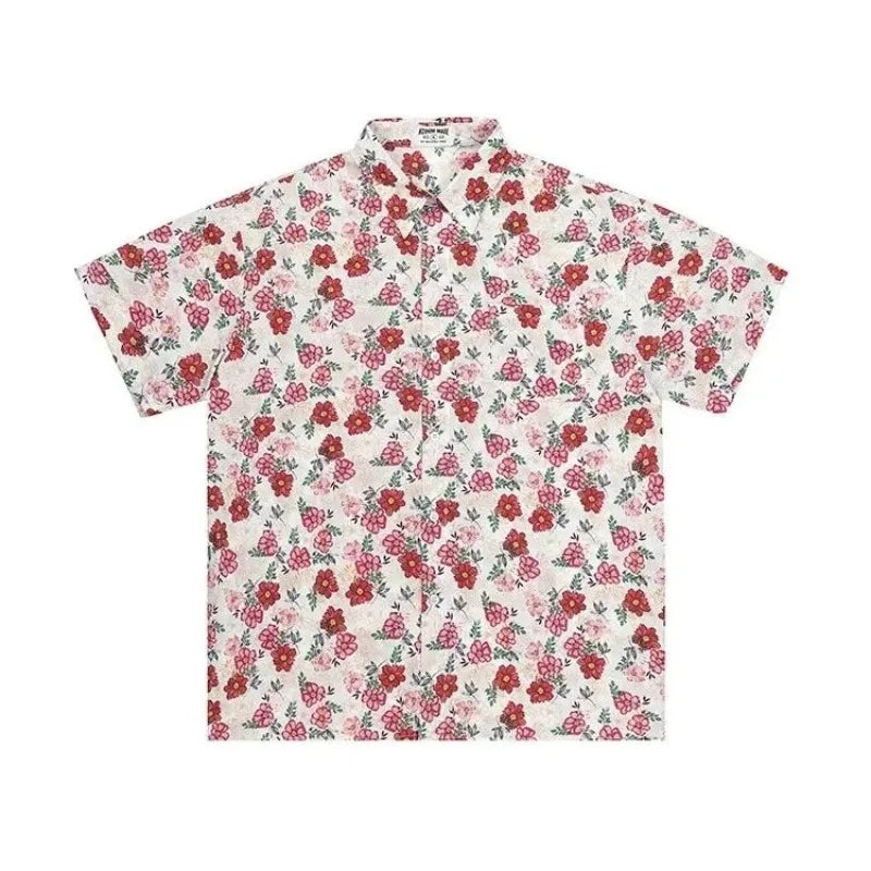 summer harajuku set mens flower print casual short sleeved top gradient straight leg jeans 2 pcs set high street trendy suit unique jeans style 4788