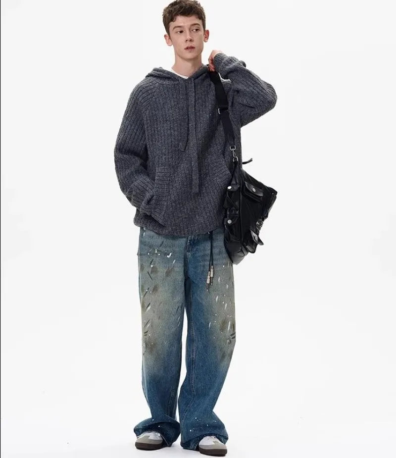 grunge fire sweater, streetwear drip, cozy knitwear for men, oversized grunge aesthetic winter top