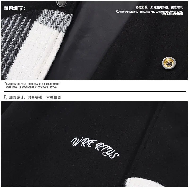 American Retro Jacket Mens Autumn Hong Kong Style Design Color Blocked