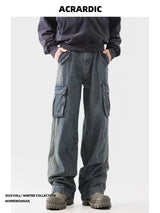 american spring and autumn street trendy personalized work clothes jeans for couples loose retro straight leg casual pants y2k unique jeans style 4981