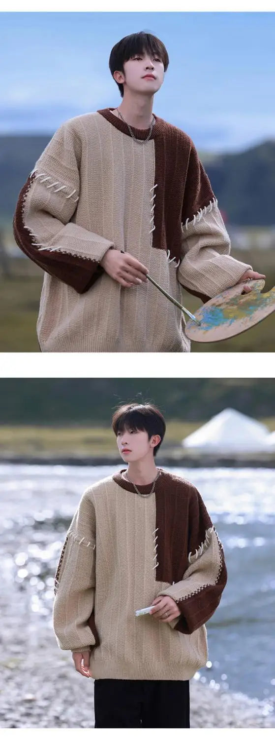 grunge knit pullover for fall and winter, oversized aesthetic with urban style, mens fashion layer for modern streetwear coll