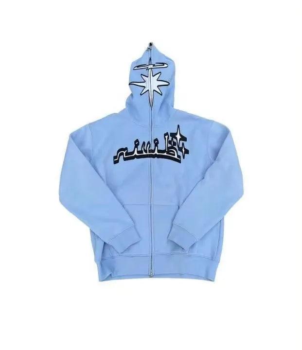 Y2K Full Zip Hoodies Embroidery Pattern Gothic Hooded Sweatshirts Over