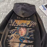 New Art Owl Girl Graphic Print Hoody Sweatshirts For Men Washed Distre