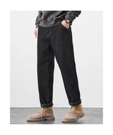 plus size 28 42 micro elastic jeans men classic fashion casual loose straight black denim jeans pant cityboy jeans long trousers unique jeans style 2133