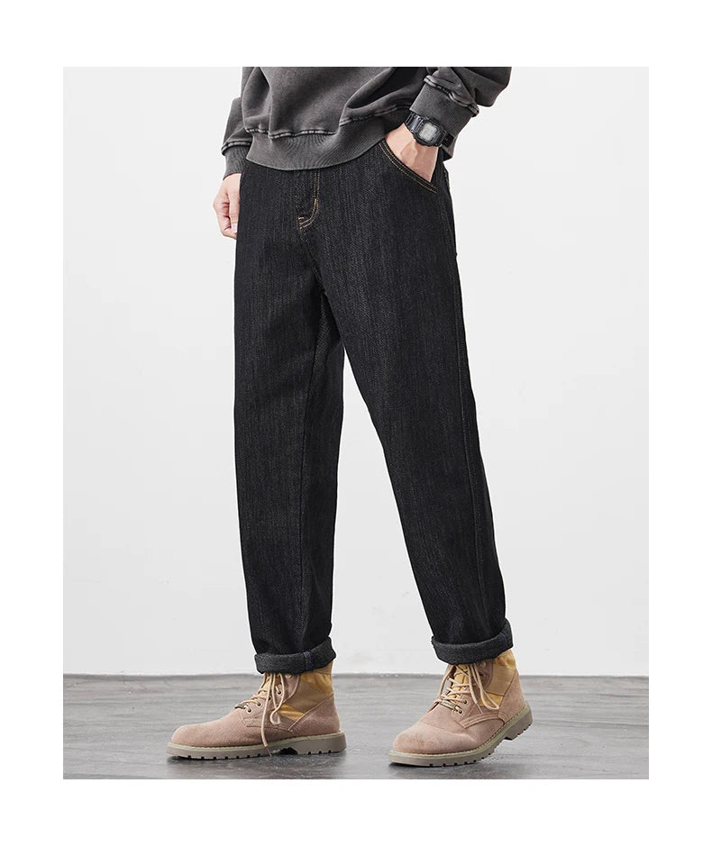 plus size 28 42 micro elastic jeans men classic fashion casual loose straight black denim jeans pant cityboy jeans long trousers unique jeans style 2133
