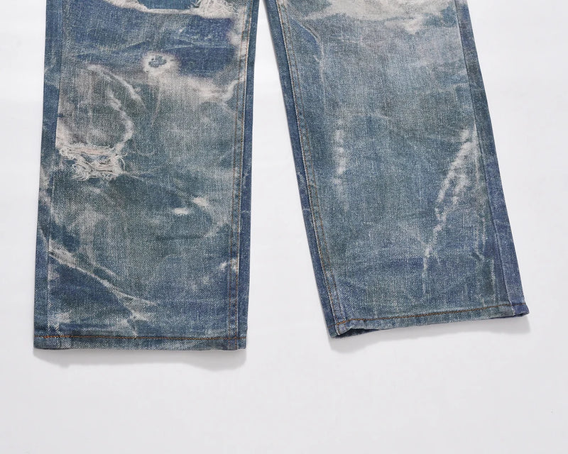 y2k hip hop laser printed hole casual loose jeans pants for men and women straight patchwork oversized baggy denim trousers urban skinny jeans