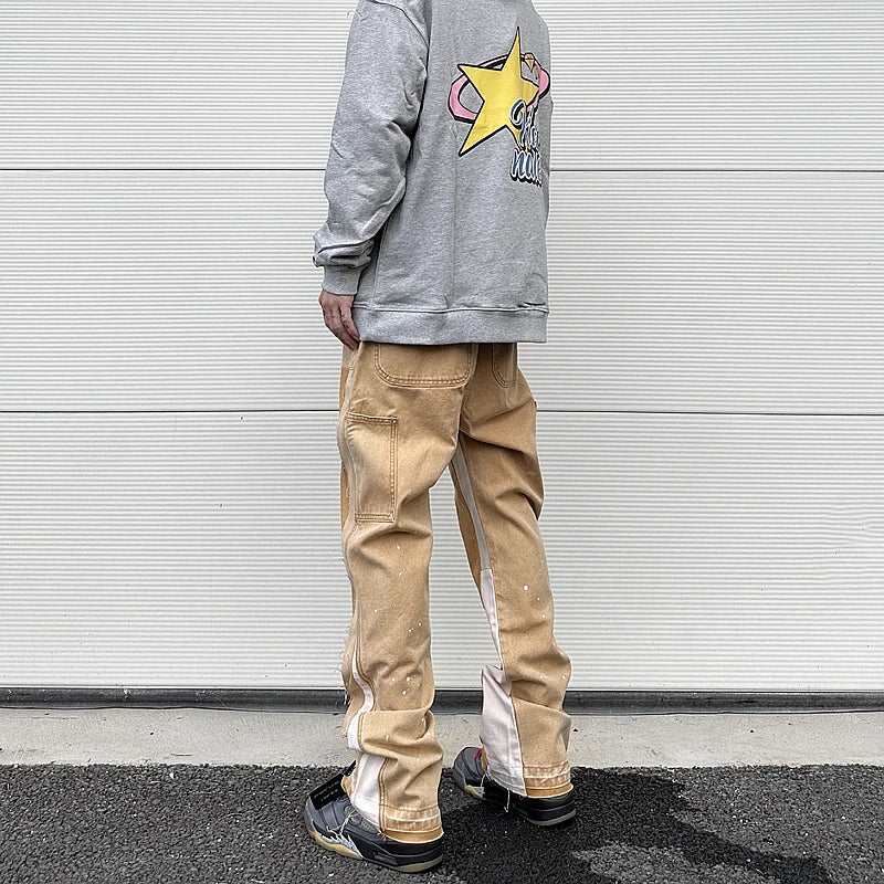 color washed denim mens jeans pants fashion graffiti patchwork loose biker red jeans streetwear hip hop casual straight pants unique jeans style 5182