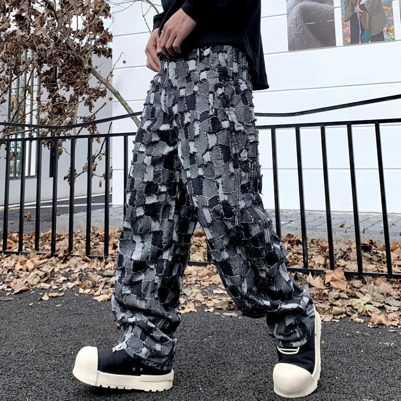 men distressed washed denim streetwear brand hip hop loose casual motorcycle cargo jeans pant cityboy y2k trousers unique cargo style 2453