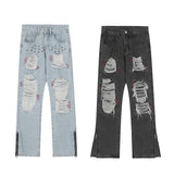 destroy ripped holes patchwork denim jeans men unisex casual rivet bottom zipper trousers jeans streetwear hip hop pants joggers unique joggers style 3643