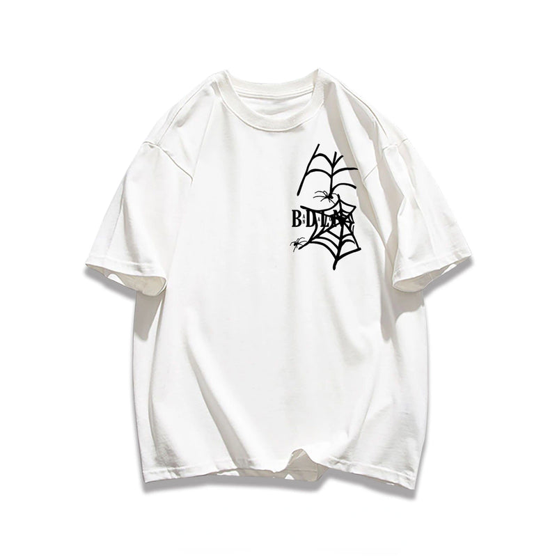 Y2k Broken heart – Trendy Street American Spider Web Print Round Neck Short Sle