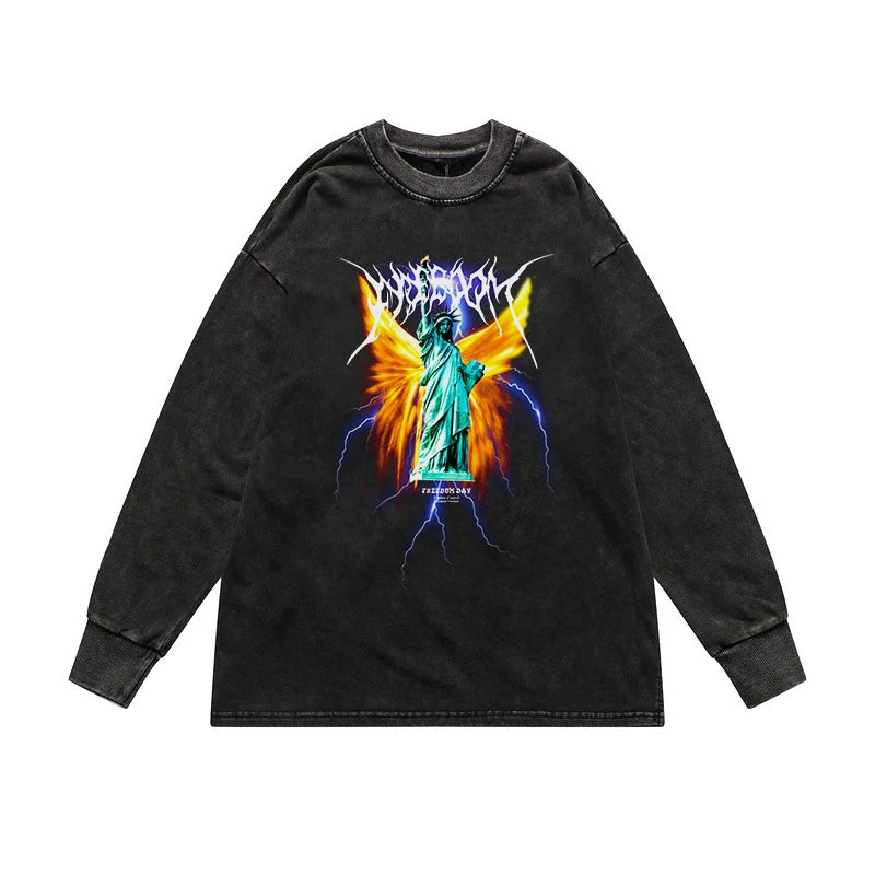 Rainbowtouches Washed Men's Long Shirts Vintage Clothing Oversized Fashion Printing Cool Stuff Popular Hip Hop High Street Style