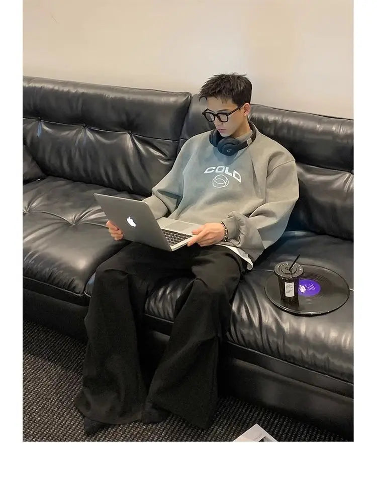 Korean Personality Street Casual Masculine Temperament Initials Printed Sweatshirt Trendy Men Women Pullover High Collar Hoodie
