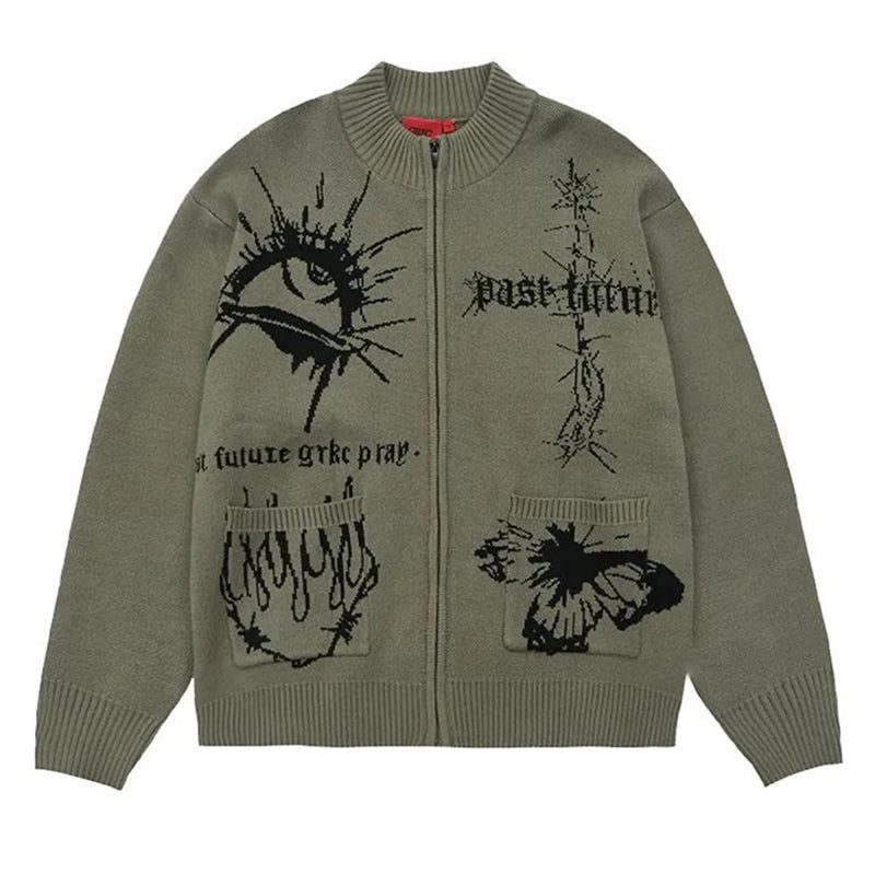 grunge fire sweater, streetwear drip, cozy knitwear for men, oversized grunge aesthetic winter top