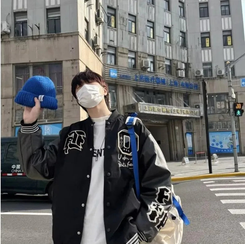 leather varsity jacket, cold weather layer, hip hop