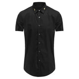 New 2022 Luxury Men Classic Embroidered bee Snake UFO Fashion Cotton Casual Shirts Shirt High Quality Short Sleeves A71