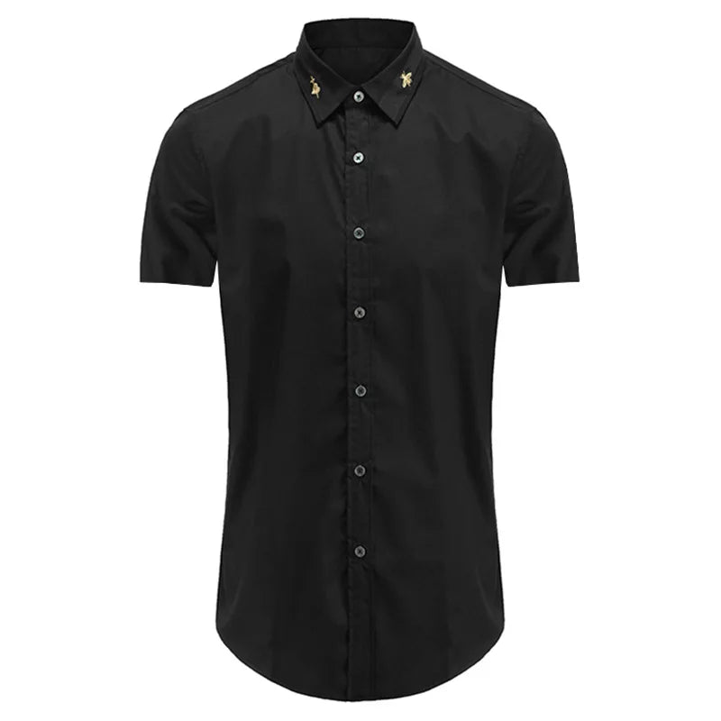 New 2022 Luxury Men Classic Embroidered bee Snake UFO Fashion Cotton Casual Shirts Shirt High Quality Short Sleeves A71