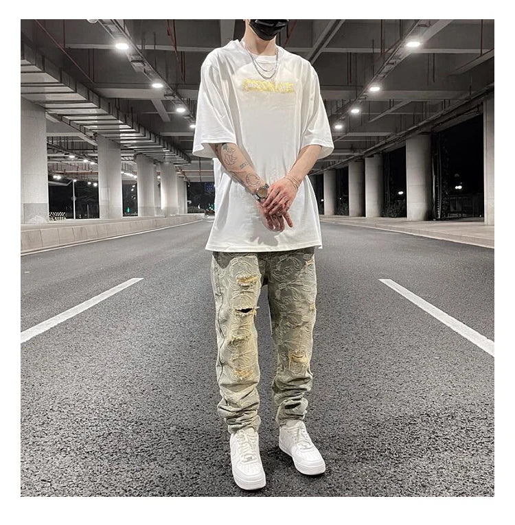 fashion paisy denim jeans mens destoryed holes zipper jeans pants hip hop streetwear new summer casual joggers loose jeans pants unique joggers style 2236