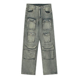 hip hop cargo denim pants streetwear plain denim pants mens harajuku cotton casual joggers jeans loose straight pants trousers sporty tapered joggers
