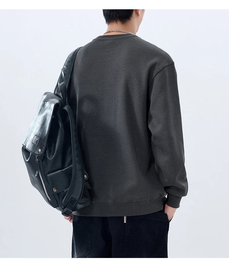 Men Handsome Splice Embroidery Fashion Loose Casual Pullover Sweatshir