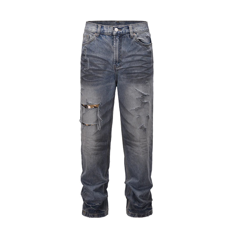 washed hole patchwork frayed blue baggy jeans mens straight y2k ripped pantalones hombre denim pants streetwear loose cargos military streetwear pants