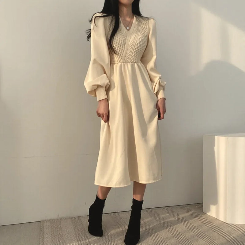 Winter Dress Long Elegant Splicing Stripes Y2k Knitted Dress Women Koean Fashion Long Sleeve Dresses Female Club Party Vestidos
