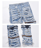 destroied ripped denim jean pants men distressed washed patchwork biker jeans fashion moustache high street slim pants joggers unique joggers style 4039