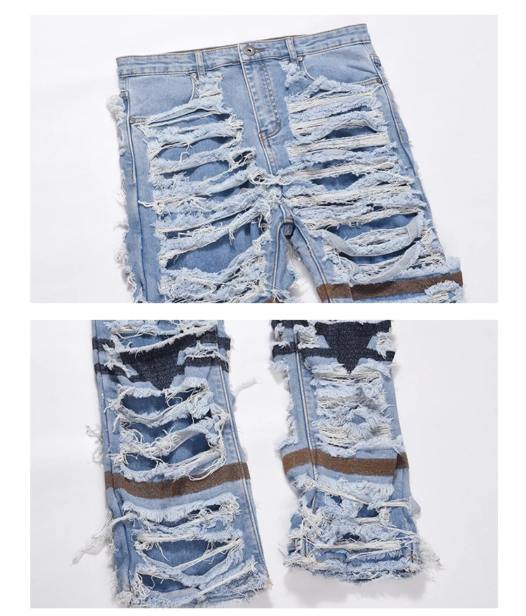 destroied ripped denim jean pants men distressed washed patchwork biker jeans fashion moustache high street slim pants joggers unique joggers style 4039
