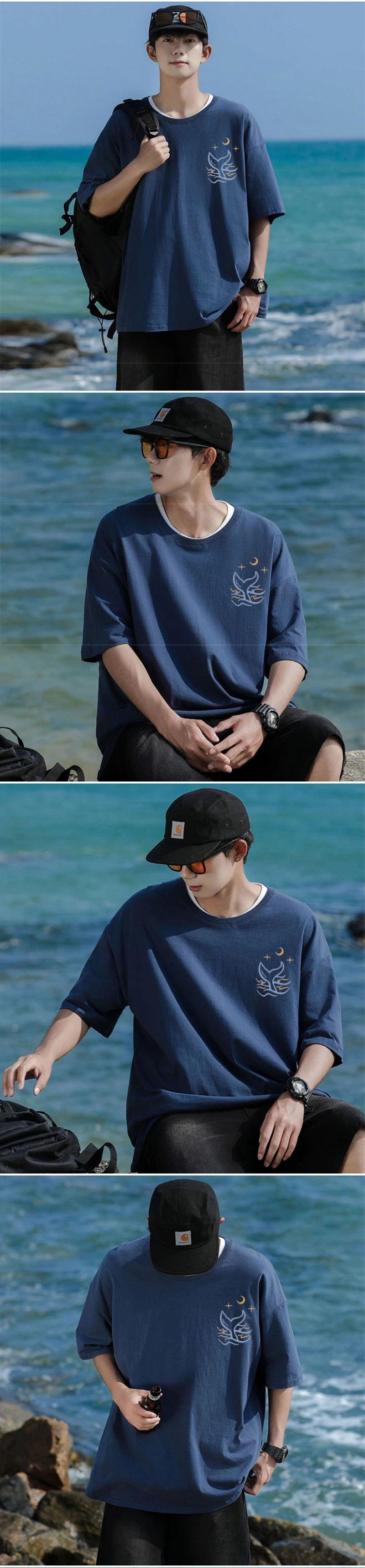 Skatercore Vintage anime – Kawaii Whale Tail Print T Shirt Men Hip Hop Fashion Cotton G