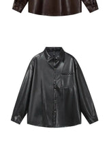 Fashion PU Jacket Shirt Men's Streetwear Oversize Loose Casual Long Sleeve Shirt Coat Plus Size Shirts Blouses for Men Clothes