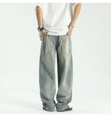 new vintage men s patchwork baggy jeans draped straight leg denim trousers autumn korean fashion high street casual y2k jean unique jeans style 543