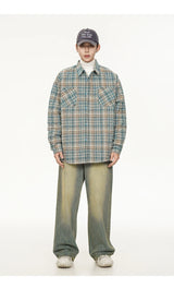 Autumn Winter Men Streetwear Fashion Loose Casual Oversize Plaid Cotton-padded Shirt Style Parkas Jacket Campus Couple Coat