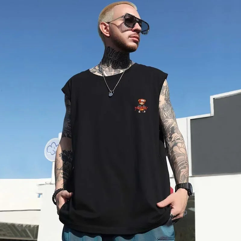 Vaporwave Angelcore design – New Hip Hop Fashion Graffiti Bear Print Tank Tops Mens Cloth