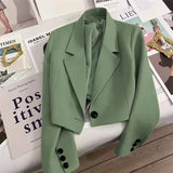 Black Short Blazer For Women Trendy 2024 Versatile Notch Collar Short