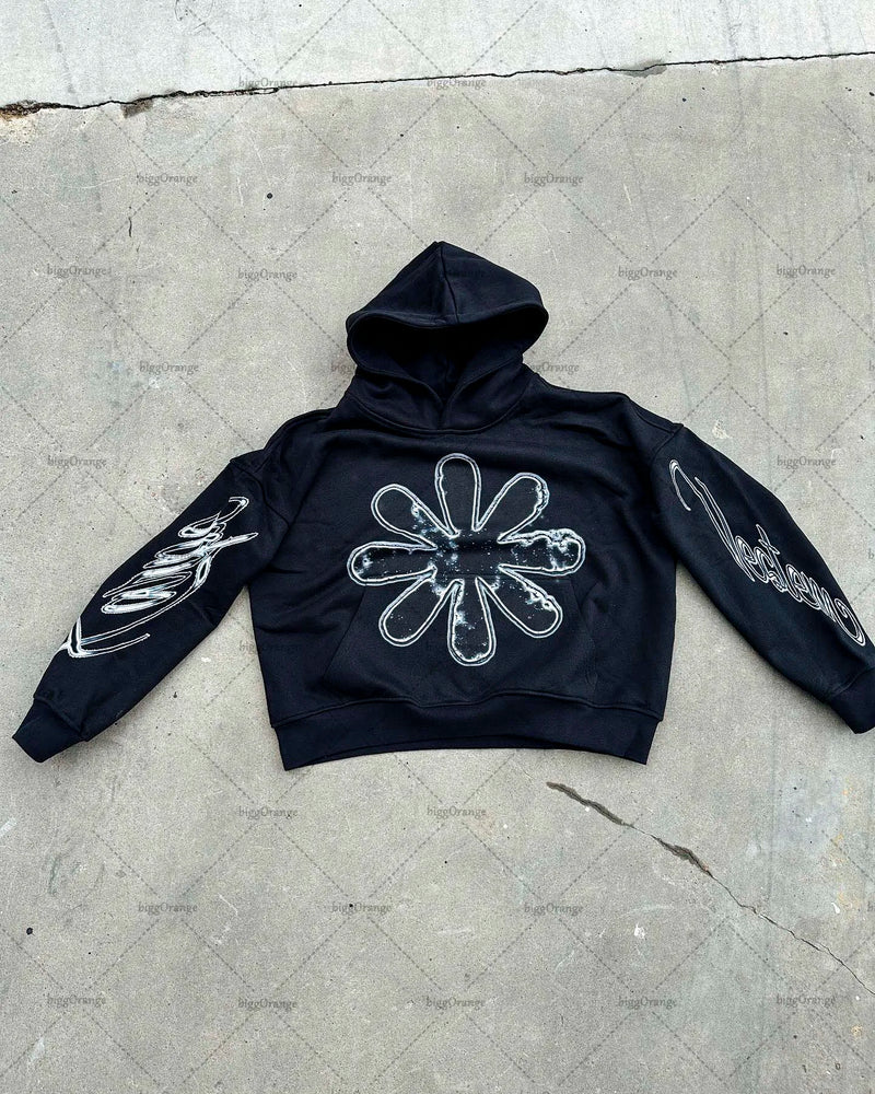 Fashion Trendy Gothic Letters Oversize Hoodie Men's Y2K Street Hip Hop Harajuku Loose Long Sleeve Pullover Sweatshirt Women