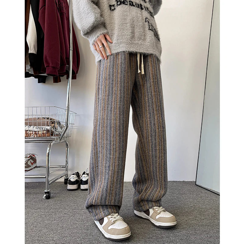 high quality stripe plaid mens trousers baggy straight fashion classic padded autumn winter casual pants male plus size m 8xl unique default style 1194