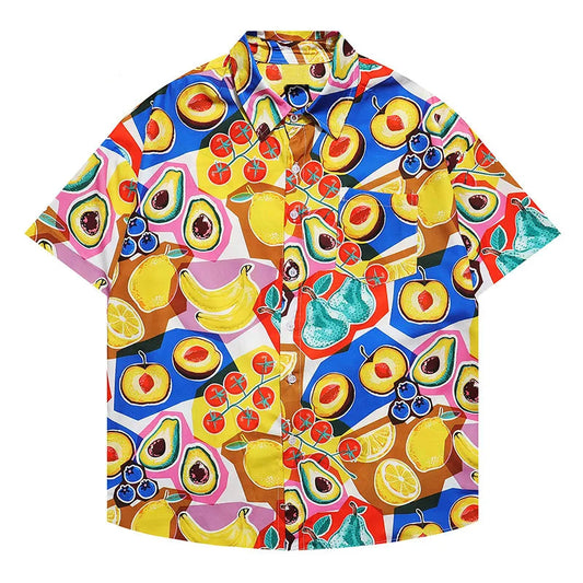 Skull Graphic Street Shirt – Mens Shirts Hawaiian Fruit Print Korean Version Clothing Button Stylish Harajuku Blouse Summer Holiday Beach Style Tops New | Button Shirt Drop #486
