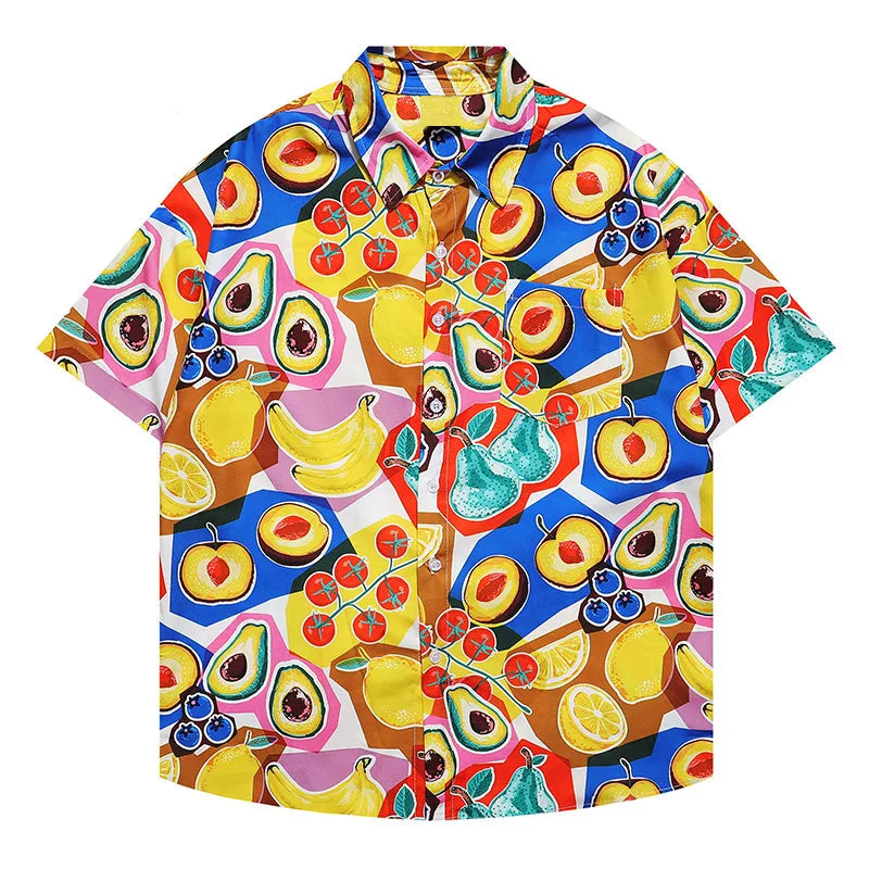 Skull Graphic Street Shirt – Mens Shirts Hawaiian Fruit Print Korean Version Clothing Button Stylish Harajuku Blouse Summer Holiday Beach Style Tops New | Button Shirt Drop #486