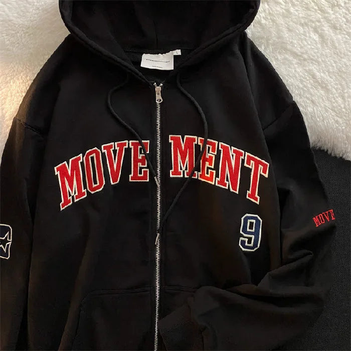 Hoodies Women Retro Harajuku Hip Hop Jacket High Street Zip Up Hoodie