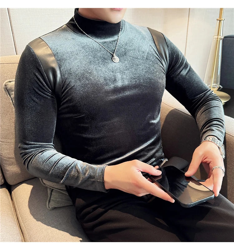 Trapwear Graphic tee – Turtleneck Stretch Slim Fit T Shirt Men Long Sleeve Thicken