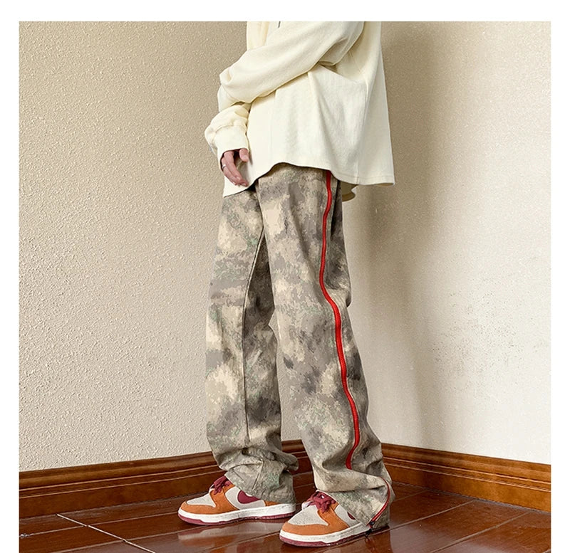 2023 outdoor side zipper camouflage baggy men cargo tracksuit pants overalls hip hop women sport long trousers spodnie dresowe unique cargo style 4239