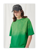 Spring Summer New Products Fried Color Wash Water Gradient Color Loose Short-sleeved Casual Basic Bottoming Round Neck