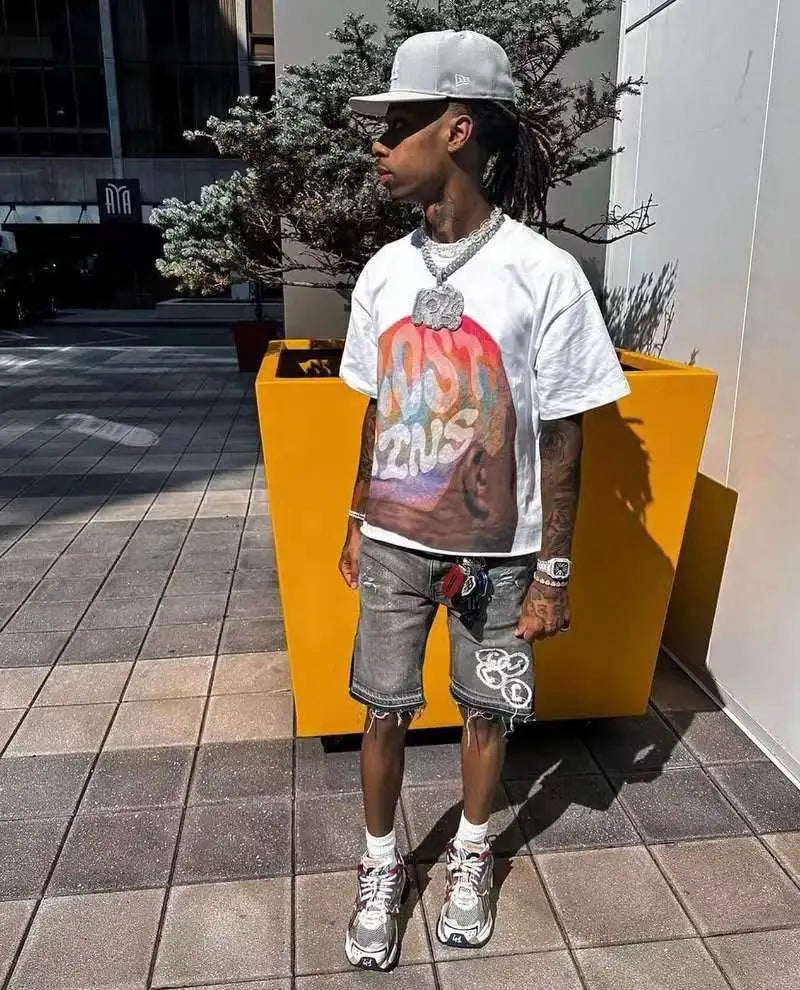 Anime Graphic tee – Y2K Streetwear Gothic Trend Letter Print Letter T Shirt Mens